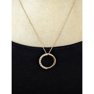 Delicate gold tone necklace hoop pendant 18" rhinestones
